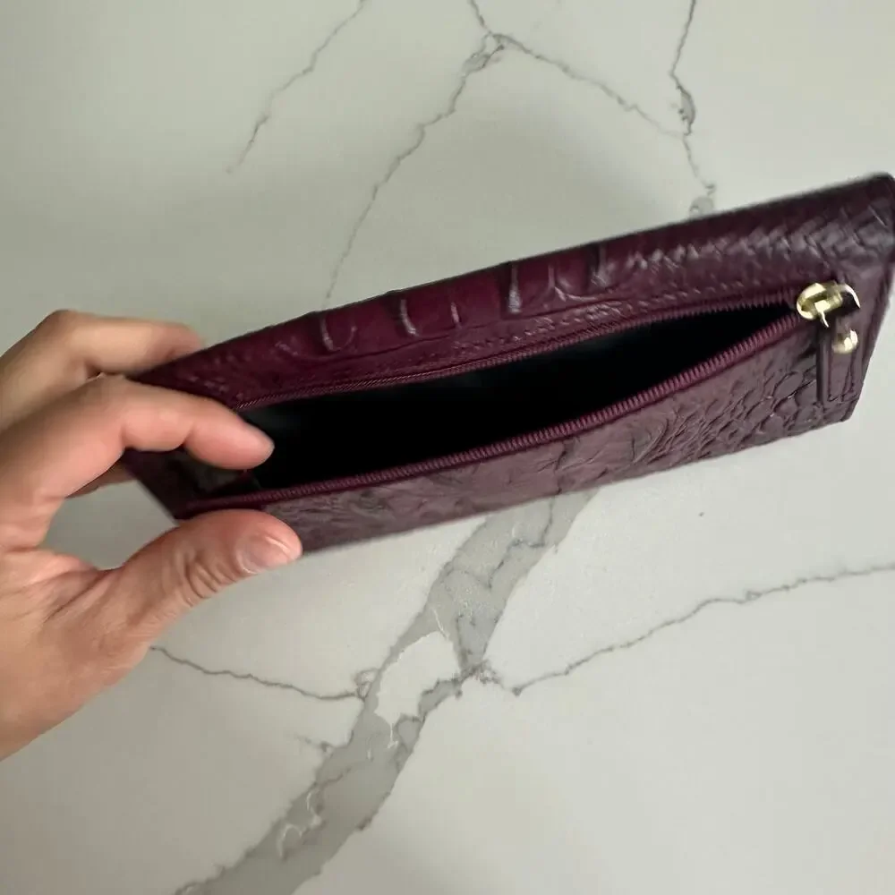 Brahmin Croc leather burgundy waller 6 credit card holder
